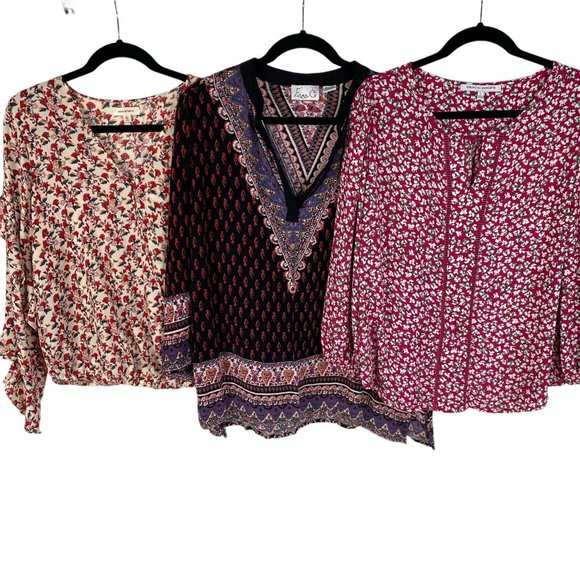 Max Studio Emma G & Collective Concepts Blouse Top LOT of 3 Size Large Floral - Picture 1 of 4